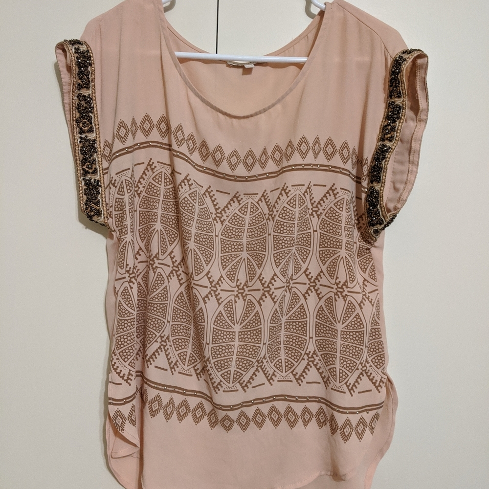Women's vintage cream beaded blouse